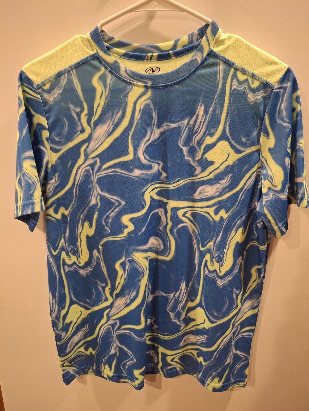 Athletic Works Blue and Yellow Marble-Print Short Sleeve Tee